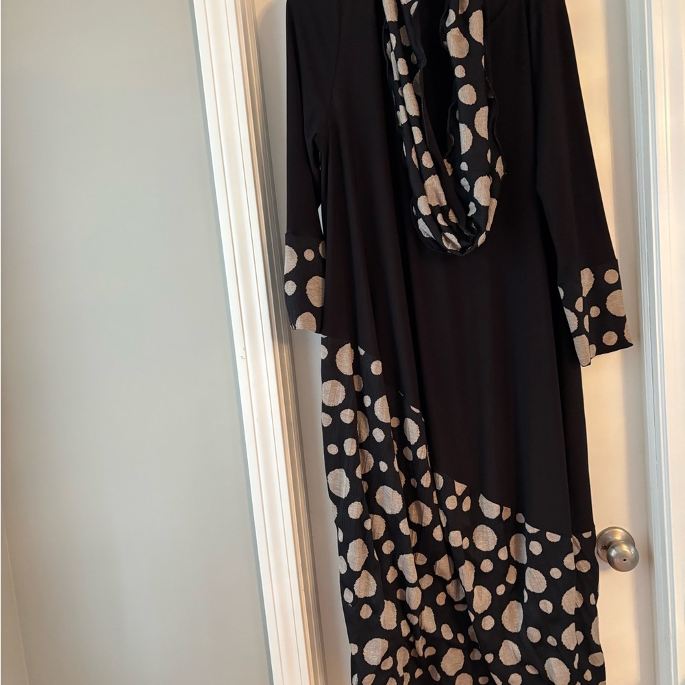 Elegant Black and Cream Polka Dot Dress